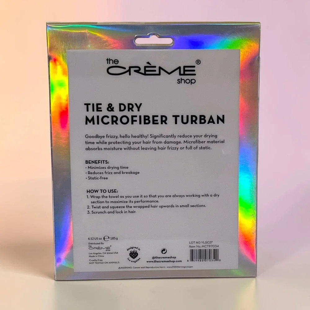 The Creme Shop Tie & Dry Microfiber Turban 2 Pack Hair Towel Quick Dry
